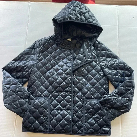 J.Crew Navy Double Breasted Quilted Puffer Jacket Women size Medium - Picture 8 of 11